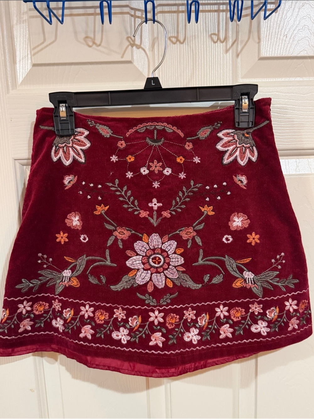 Altar'd State Burgundy Embroidered Corduroy Mini Skirt